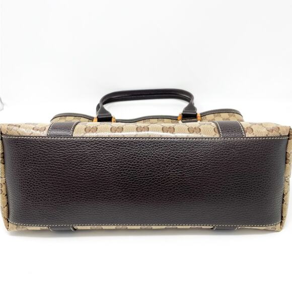 Gucci GG Supreme Monogram Crystal Bamboo Tote Bag Brown Leather - Picture 8 of 13